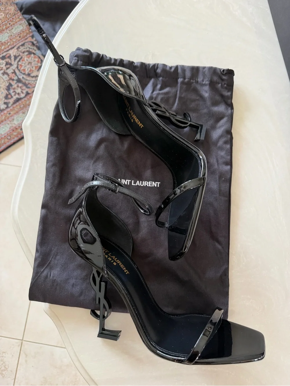 Saint Laurent Black Patent Opyum Logo Stiletto heels - Picture 6 of 10